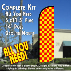 Checkered Red/Yellow  Windless Advertising Feather Flag Kit  (Flag, Pole, & Ground Spike) 14 Feet Outdoor Flags