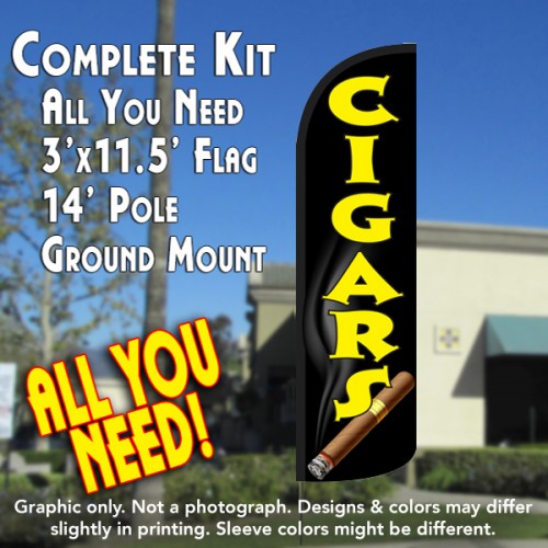 Cigars  Windless Advertising Feather Flag Kit  (Flag, Pole, & Ground Spike) 14 Feet Outdoor Flags