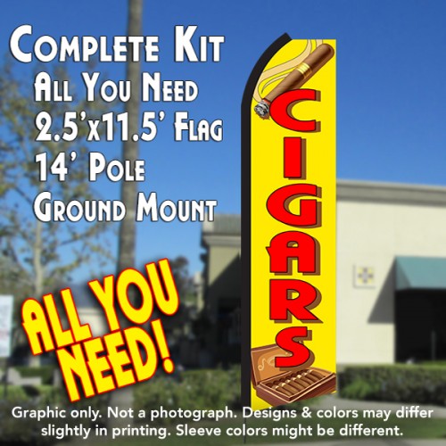 Cigars (Yellow/Red)  Windless Advertising Feather Flag Kit  (Flag, Pole, & Ground Spike) 14 Feet Outdoor Flags