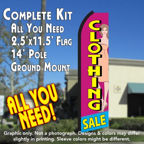 Clothing Sale (Pink/Yellow)  Windless Advertising Feather Flag Kit  (Flag, Pole, & Ground Spike) 14 Feet Outdoor Flags