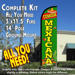 Comida Mexicana  Windless Advertising Feather Flag Kit  (Flag, Pole, & Ground Spike) 14 Feet Outdoor Flags