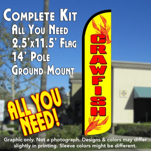 Crawfish (Yellow/Red)  Windless Advertising Feather Flag Kit  (Flag, Pole, & Ground Spike) 14 Feet Outdoor Flags