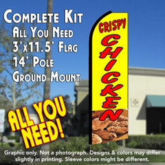 Crispy Chicken (Yellow)  Windless Advertising Feather Flag Kit  (Flag, Pole, & Ground Spike) 14 Feet Outdoor Flags