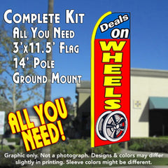 Deals On Wheels (Blue/Red)  Windless Advertising Feather Flag Kit  (Flag, Pole, & Ground Spike) 14 Feet Outdoor Flags