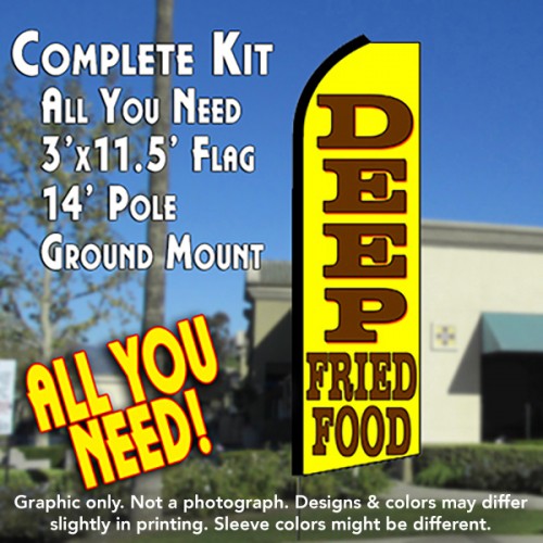 Deep Fried Foods  Windless Advertising Feather Flag Kit  (Flag, Pole, & Ground Spike) 14 Feet Outdoor Flags