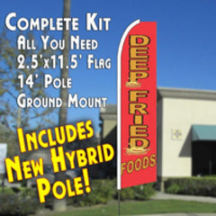 Deep Fried Foods  Windless Advertising Feather Flag Kit  (Flag, Pole, & Ground Spike) 14 Feet Outdoor Flags