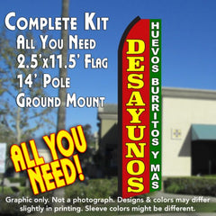 Desayunos Huevos Burritos Y Mas (Red/Green)  Windless Advertising Feather Flag Kit  (Flag, Pole, & Ground Spike) 14 Feet Outdoor Flags