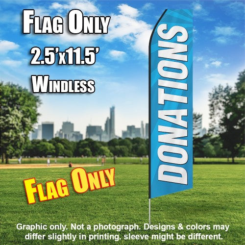 Donations Blue And White  Windless Advertising Feather Flag Only