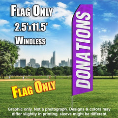 Donations Purple And White  Windless Advertising Feather Flag Only