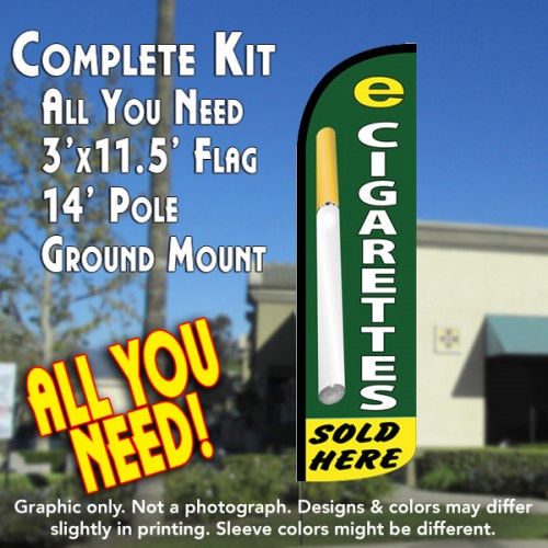 E-Cigars Sold Here  Windless Advertising Feather Flag Kit  (Flag, Pole, & Ground Spike) 14 Feet Outdoor Flags