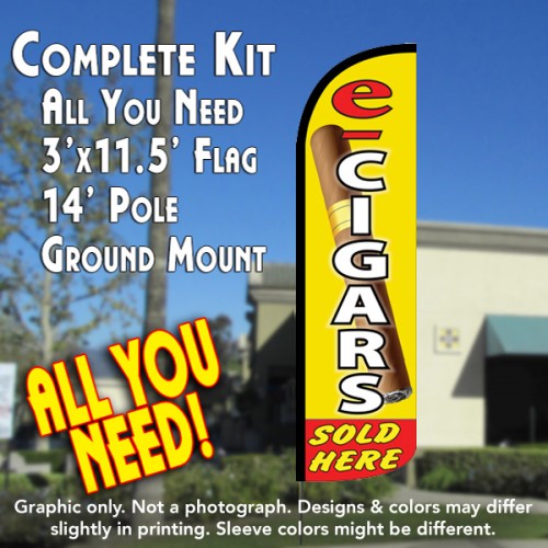 E-Cigars Sold Here  Windless Advertising Feather Flag Kit  (Flag, Pole, & Ground Spike) 14 Feet Outdoor Flags