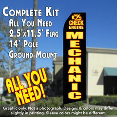 CHECK ENGINE MECHANIC (Black/Yellow) Windless Feather Banner Flag Kit (Flag, Pole, & Ground Mt)
