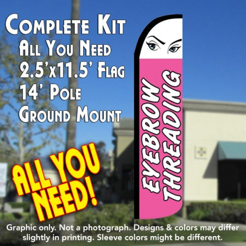 Eyebrow Threading  Windless Advertising Feather Flag Kit  (Flag, Pole, & Ground Spike) 14 Feet Outdoor Flags