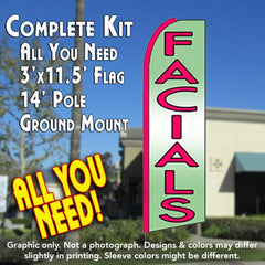 Facials (Green)  Windless Advertising Feather Flag Kit  (Flag, Pole, & Ground Spike) 14 Feet Outdoor Flags