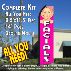 Facials (Pink/White)  Windless Advertising Feather Flag Kit  (Flag, Pole, & Ground Spike) 14 Feet Outdoor Flags