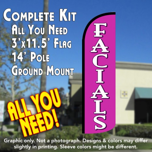 Facials  Windless Advertising Feather Flag Kit  (Flag, Pole, & Ground Spike) 14 Feet Outdoor Flags