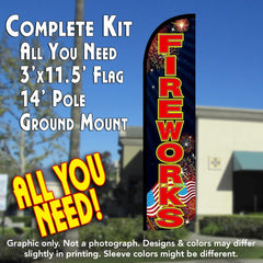 Fireworks (Black/Red)  Windless Advertising Feather Flag Kit  (Flag, Pole, & Ground Spike) 14 Feet Outdoor Flags