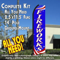 Fireworks (Patriotic)  Windless Advertising Feather Flag Kit  (Flag, Pole, & Ground Spike) 14 Feet Outdoor Flags
