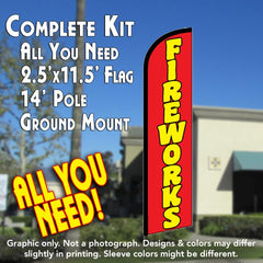 Fireworks (Red)  Windless Advertising Feather Flag Kit  (Flag, Pole, & Ground Spike) 14 Feet Outdoor Flags