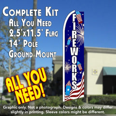 Fireworks (Sparklers)  Windless Advertising Feather Flag Kit  (Flag, Pole, & Ground Spike) 14 Feet Outdoor Flags