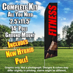 Fitness (Black/Red/Abs)  Windless Advertising Feather Flag Kit  (Flag, Pole, & Ground Spike) 14 Feet Outdoor Flags