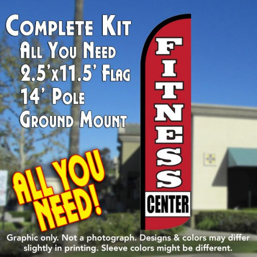 Fitness Center  Windless Advertising Feather Flag Kit  (Flag, Pole, & Ground Spike) 14 Feet Outdoor Flags