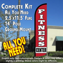 Fitness Center  Windless Advertising Feather Flag Kit  (Flag, Pole, & Ground Spike) 14 Feet Outdoor Flags