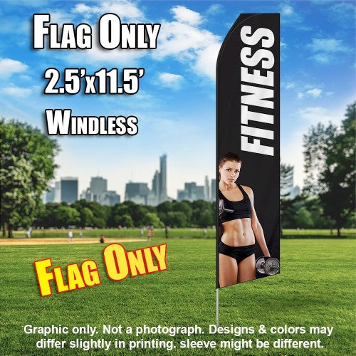 Fitness (Black/White/Woman Standing)   Windless Advertising Feather Flag Only