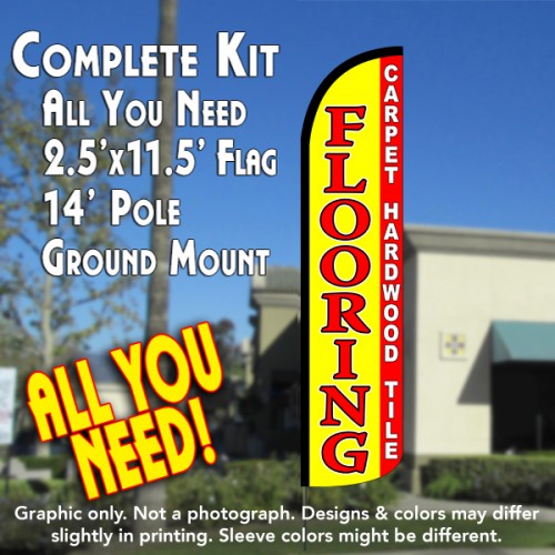 Flooring (Carpet Tile Hardwood)  Windless Advertising Feather Flag Kit  (Flag, Pole, & Ground Spike) 14 Feet Outdoor Flags