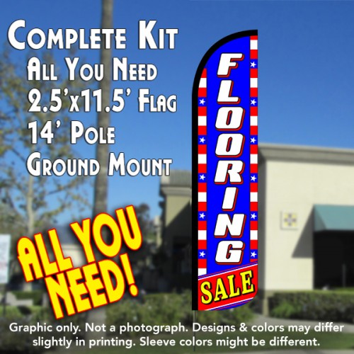 Flooring Sale (Blue/White/Stars)  Windless Advertising Feather Flag Kit  (Flag, Pole, & Ground Spike) 14 Feet Outdoor Flags