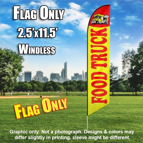 Food Truck (Yellow With Red Letters)  Windless Advertising Feather Flag Only