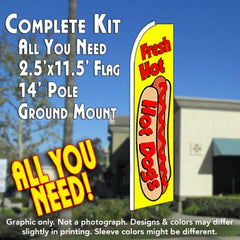 Fresh Hot Dogs (Yellow)  Windless Advertising Feather Flag Kit  (Flag, Pole, & Ground Spike) 14 Feet Outdoor Flags