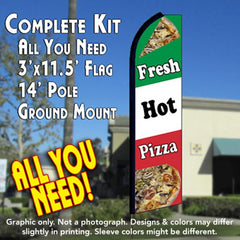 Fresh Hot Pizza (Tri-Color)  Windless Advertising Feather Flag Kit  (Flag, Pole, & Ground Spike) 14 Feet Outdoor Flags