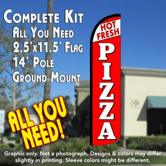 Fresh Hot Pizza (White/Red)  Windless Advertising Feather Flag Kit  (Flag, Pole, & Ground Spike) 14 Feet Outdoor Flags