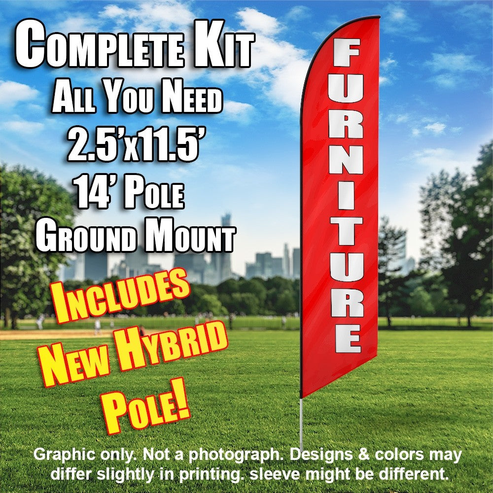 Furniture ( Red / White)  Windless Advertising Feather Flag Kit  (Flag, Pole, & Ground Spike) 14 Feet Outdoor Flags