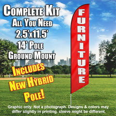Furniture ( Red / White)  Windless Advertising Feather Flag Kit  (Flag, Pole, & Ground Spike) 14 Feet Outdoor Flags