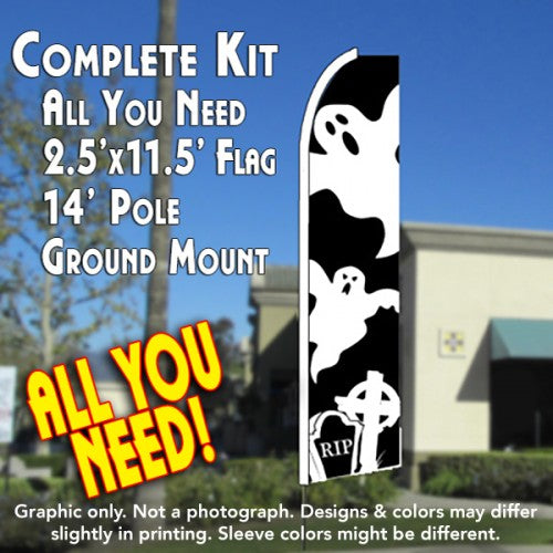 Ghosts (Halloween)  Windless Advertising Feather Flag Kit  (Flag, Pole, & Ground Spike) 14 Feet Outdoor Flags