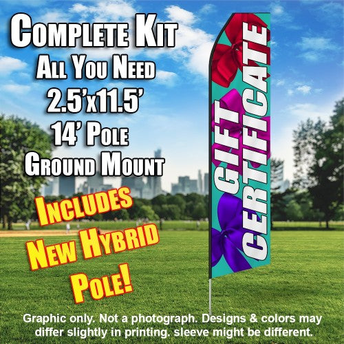 Gift Certificate (Blue/Bows)  Windless Advertising Feather Flag Kit  (Flag, Pole, & Ground Spike) 14 Feet Outdoor Flags