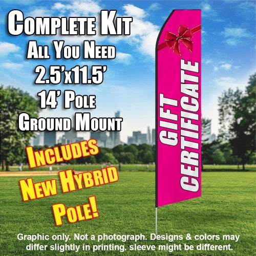 Gift Certificate (Pink/White)  Windless Advertising Feather Flag Kit  (Flag, Pole, & Ground Spike) 14 Feet Outdoor Flags