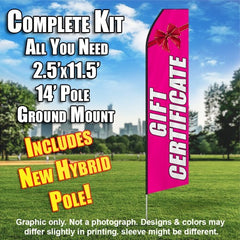 Gift Certificate (Pink/White)  Windless Advertising Feather Flag Kit  (Flag, Pole, & Ground Spike) 14 Feet Outdoor Flags