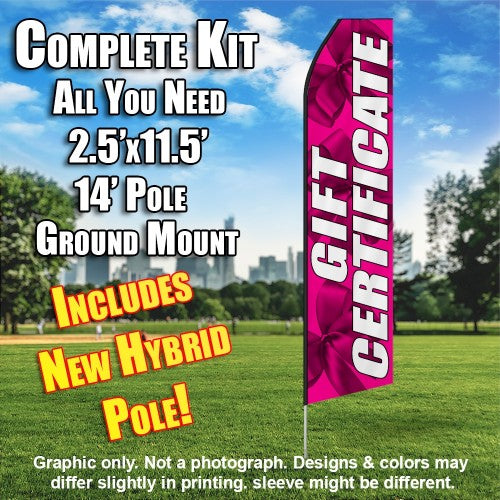 Gift Certificate (Pink/Bows)  Windless Advertising Feather Flag Kit  (Flag, Pole, & Ground Spike) 14 Feet Outdoor Flags