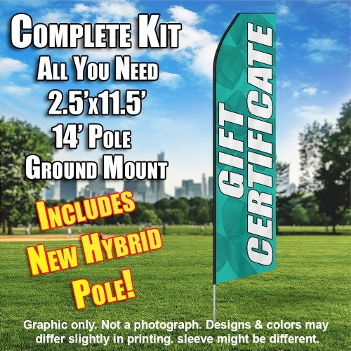 Gift Certificate (Teal/Bows)  Windless Advertising Feather Flag Kit  (Flag, Pole, & Ground Spike) 14 Feet Outdoor Flags