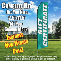 Gift Certificate (Teal/Bows)  Windless Advertising Feather Flag Kit  (Flag, Pole, & Ground Spike) 14 Feet Outdoor Flags
