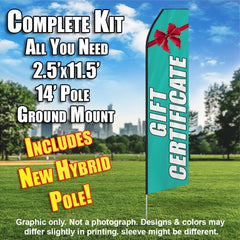 Gift Certificate (Teal/White)  Windless Advertising Feather Flag Kit  (Flag, Pole, & Ground Spike) 14 Feet Outdoor Flags