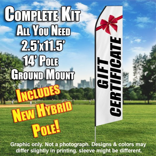 Gift Certificate (White/Black)  Windless Advertising Feather Flag Kit  (Flag, Pole, & Ground Spike) 14 Feet Outdoor Flags
