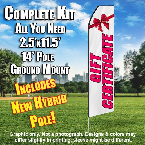Gift Certificate (White/Pink)  Windless Advertising Feather Flag Kit  (Flag, Pole, & Ground Spike) 14 Feet Outdoor Flags
