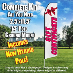 Gift Certificate (White/Pink)  Windless Advertising Feather Flag Kit  (Flag, Pole, & Ground Spike) 14 Feet Outdoor Flags