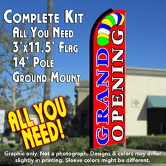 Grand Opening (Red)  Windless Advertising Feather Flag Kit  (Flag, Pole, & Ground Spike) 14 Feet Outdoor Flags