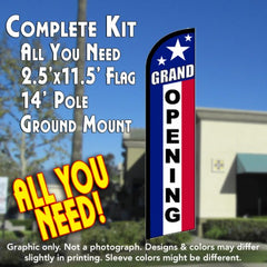 Grand Opening (Rwb)  Windless Advertising Feather Flag Kit  (Flag, Pole, & Ground Spike) 14 Feet Outdoor Flags