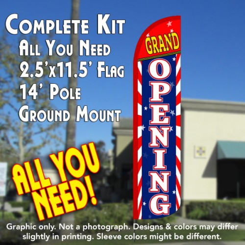 Grand Opening (Sunburst)  Windless Advertising Feather Flag Kit  (Flag, Pole, & Ground Spike) 14 Feet Outdoor Flags